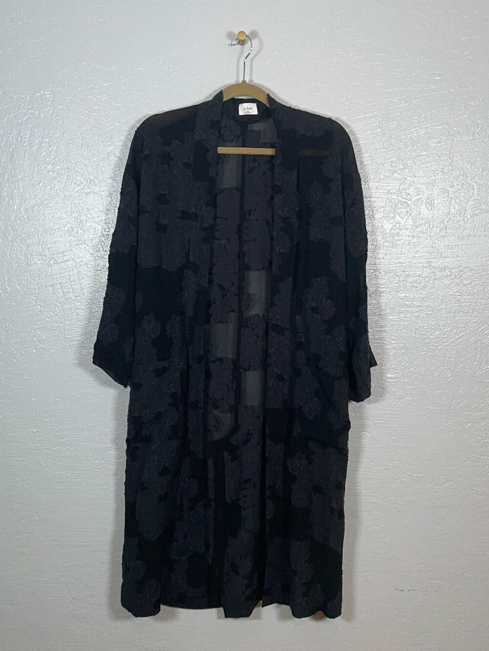 Aritzia Wilfred Women XXS Black Durante Jacket Kimono Floral Lace Robe Sheer